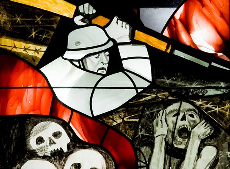 Gewalt - Detail aus Glasfenster von H. Bauch, 1998